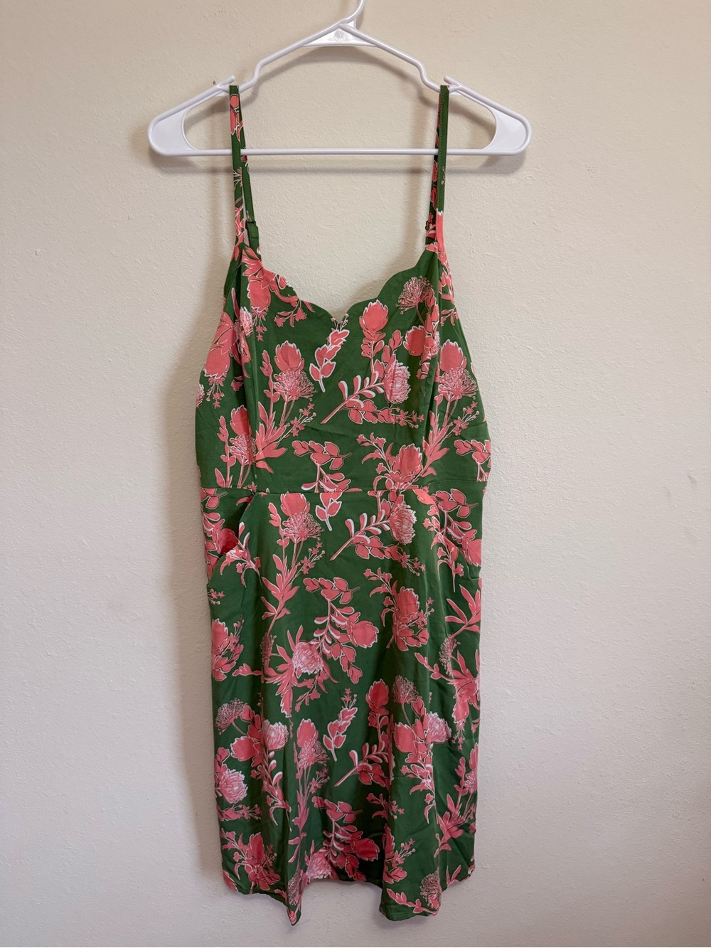 Market & Spruce Green Floral Slip Dress with Pink Flowers